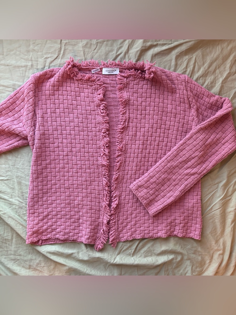 Pink Fringed Open Cardigan Sweater